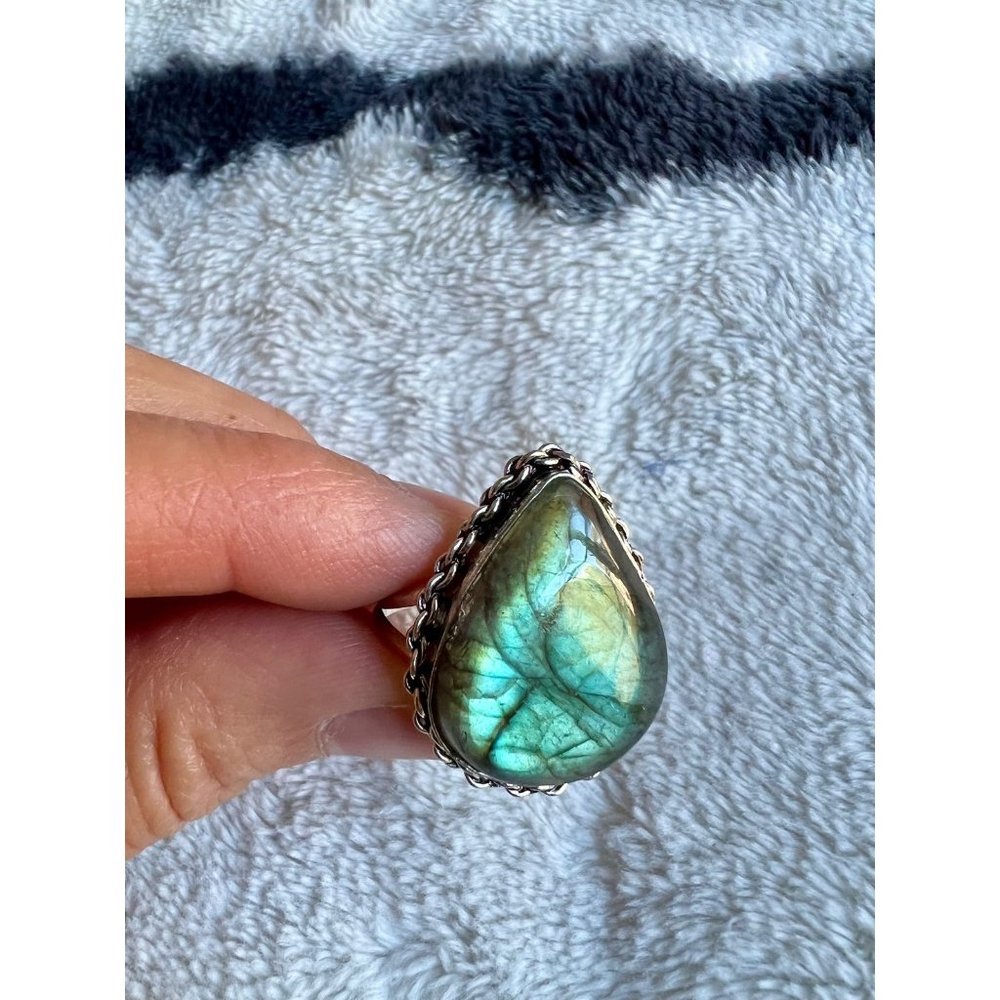 925 BRILLIANT Flash Labradorite Ring 9.5 - Picture 3 of 6